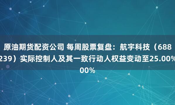 原油期货配资公司 每周股票复盘：航宇科技（688239）实际控制人及其一致行动人权益变动至25.00%