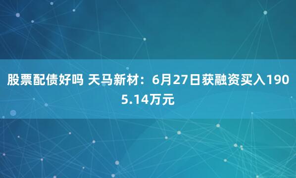 股票配债好吗 天马新材：6月27日获融资买入1905.14万元